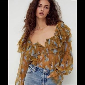 Free People Frills and Thrills Sheer Cropped Blouse